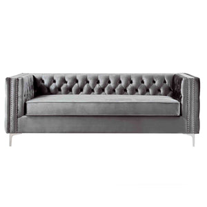 Homeroots 84" Gray Velvet Sofa With Silver Legs Grey  543944