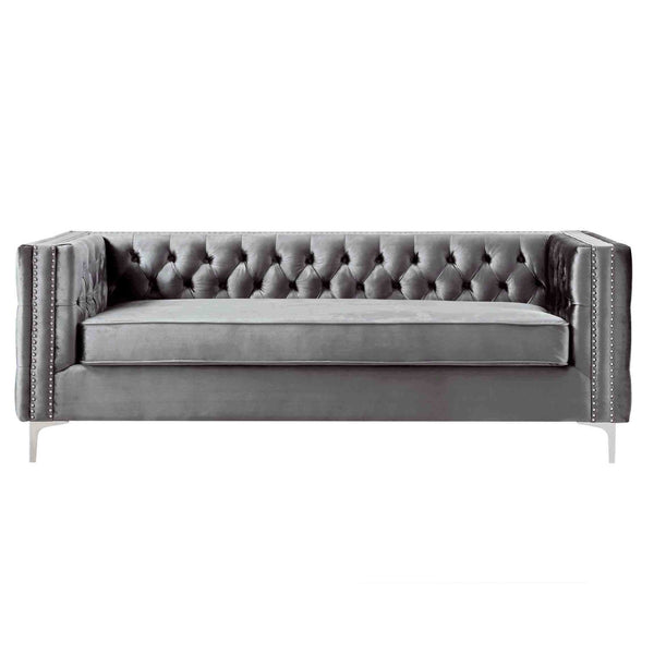 Homeroots 84" Gray Velvet Sofa With Silver Legs Grey  543944