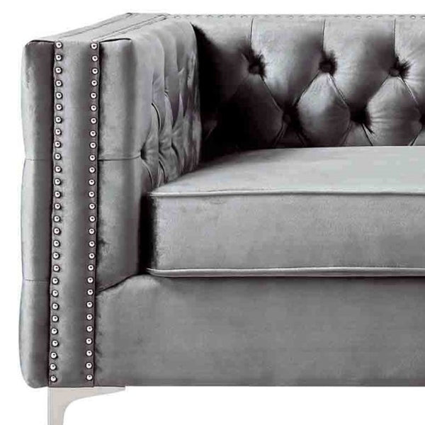 Homeroots 84" Gray Velvet Sofa With Silver Legs Grey  543944
