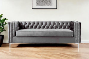 Homeroots 84" Gray Velvet Sofa With Silver Legs Grey  543944