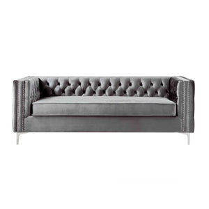 Homeroots 84" Gray Velvet Sofa With Silver Legs Grey  543944