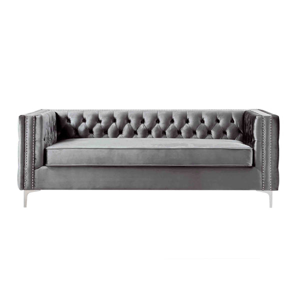 Homeroots 84" Gray Velvet Sofa With Silver Legs Grey  543944