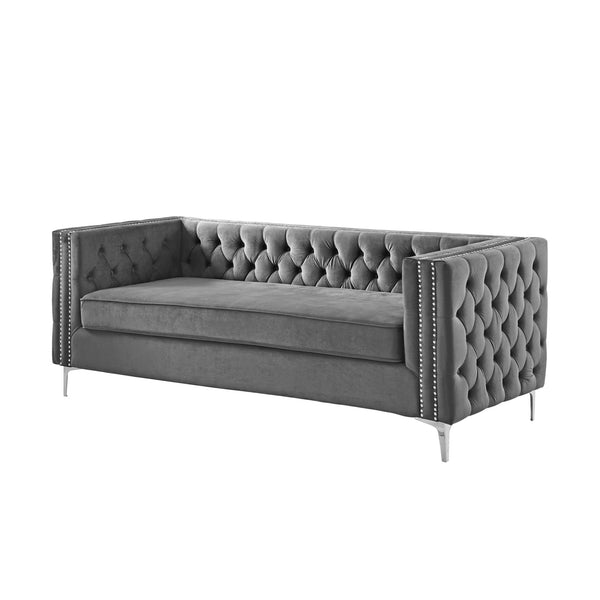 Homeroots 84" Gray Velvet Sofa With Silver Legs Grey  543944