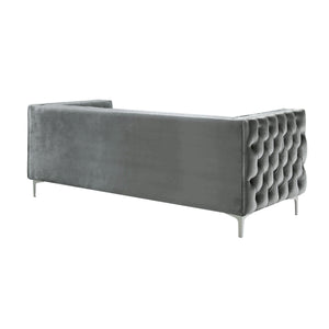 Homeroots 84" Gray Velvet Sofa With Silver Legs Grey  543944