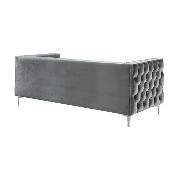 Homeroots 84" Gray Velvet Sofa With Silver Legs Grey  543944