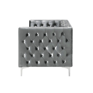 Homeroots 84" Gray Velvet Sofa With Silver Legs Grey  543944