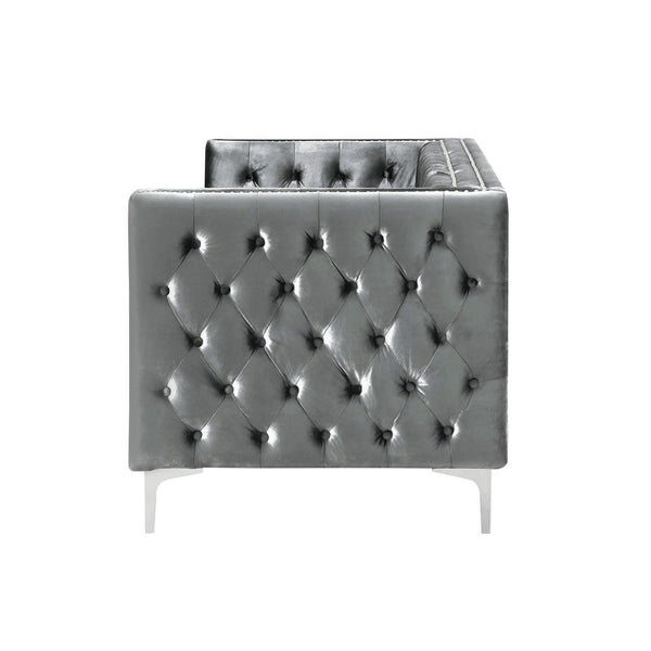 Homeroots 84" Gray Velvet Sofa With Silver Legs Grey  543944