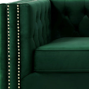 HomeRoots 84" Luxurious Hunter Green Velvet Sofa with Gold Legs - Modern Design, Comfort for 3, Easy Assembly 543945