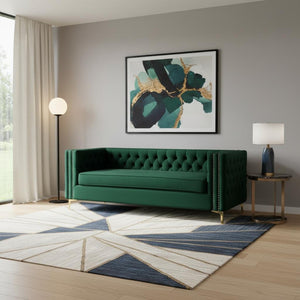 HomeRoots 84" Luxurious Hunter Green Velvet Sofa with Gold Legs - Modern Design, Comfort for 3, Easy Assembly 543945