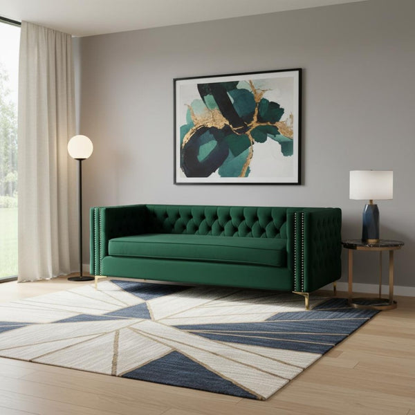 HomeRoots 84" Luxurious Hunter Green Velvet Sofa with Gold Legs - Modern Design, Comfort for 3, Easy Assembly 543945