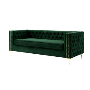 HomeRoots 84" Luxurious Hunter Green Velvet Sofa with Gold Legs - Modern Design, Comfort for 3, Easy Assembly 543945