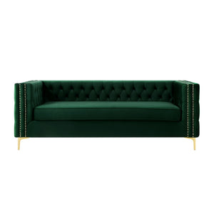 HomeRoots 84" Luxurious Hunter Green Velvet Sofa with Gold Legs - Modern Design, Comfort for 3, Easy Assembly 543945