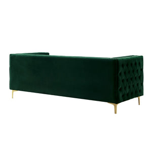 HomeRoots 84" Luxurious Hunter Green Velvet Sofa with Gold Legs - Modern Design, Comfort for 3, Easy Assembly 543945