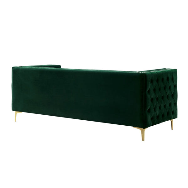 HomeRoots 84" Luxurious Hunter Green Velvet Sofa with Gold Legs - Modern Design, Comfort for 3, Easy Assembly 543945