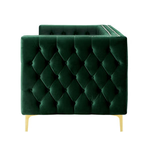 HomeRoots 84" Luxurious Hunter Green Velvet Sofa with Gold Legs - Modern Design, Comfort for 3, Easy Assembly 543945