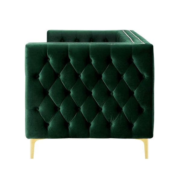 HomeRoots 84" Luxurious Hunter Green Velvet Sofa with Gold Legs - Modern Design, Comfort for 3, Easy Assembly 543945