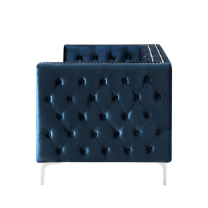 Homeroots 84" Navy Blue Velvet Sofa With Silver Legs Navy  543946