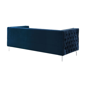 Homeroots 84" Navy Blue Velvet Sofa With Silver Legs Navy  543946