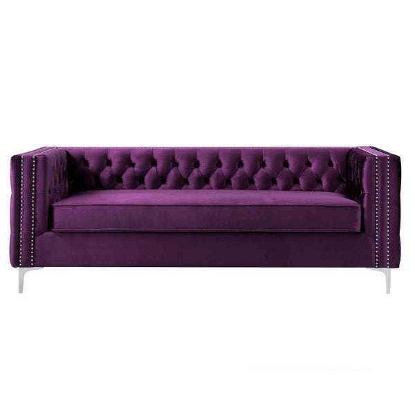 Homeroots 84" Purple Velvet Sofa With Silver Legs Purple  543947