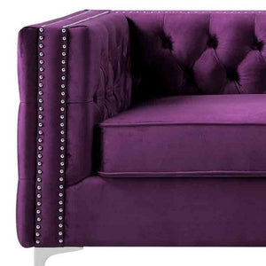 Homeroots 84" Purple Velvet Sofa With Silver Legs Purple  543947