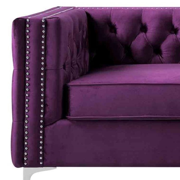 Homeroots 84" Purple Velvet Sofa With Silver Legs Purple  543947