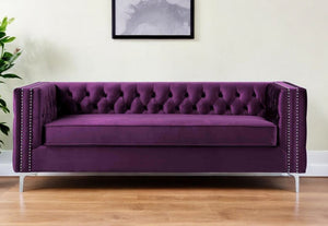 Homeroots 84" Purple Velvet Sofa With Silver Legs Purple  543947