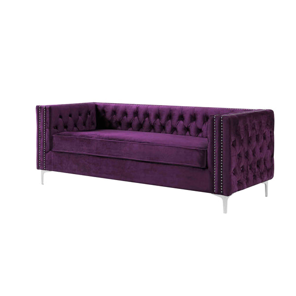 Homeroots 84" Purple Velvet Sofa With Silver Legs Purple  543947
