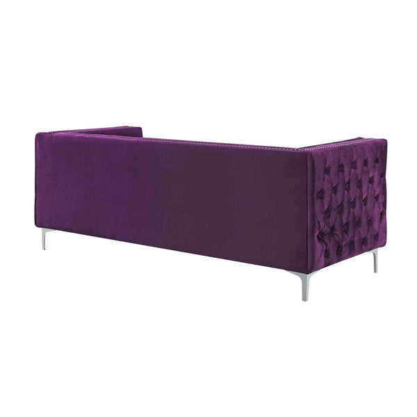 Homeroots 84" Purple Velvet Sofa With Silver Legs Purple  543947