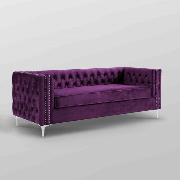 Homeroots 84" Purple Velvet Sofa With Silver Legs Purple  543947