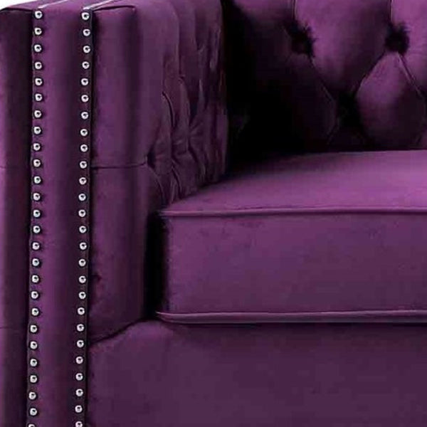 Homeroots 84" Purple Velvet Sofa With Silver Legs Purple  543947