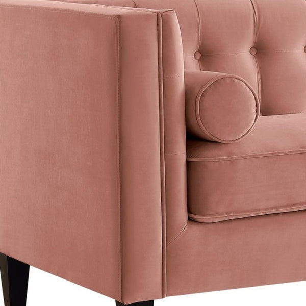 HomeRoots 83" Blush Velvet Sofa with Toss Pillows - Luxurious Comfort, Modern Design & Durable Wood Frame 543948