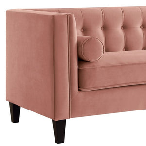 HomeRoots 83" Blush Velvet Sofa with Toss Pillows - Luxurious Comfort, Modern Design & Durable Wood Frame 543948