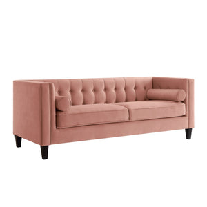 HomeRoots 83" Blush Velvet Sofa with Toss Pillows - Luxurious Comfort, Modern Design & Durable Wood Frame 543948