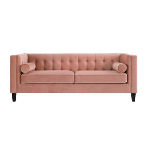 HomeRoots 83" Blush Velvet Sofa with Toss Pillows - Luxurious Comfort, Modern Design & Durable Wood Frame 543948