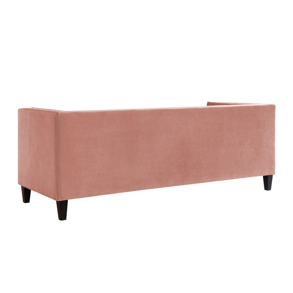 HomeRoots 83" Blush Velvet Sofa with Toss Pillows - Luxurious Comfort, Modern Design & Durable Wood Frame 543948