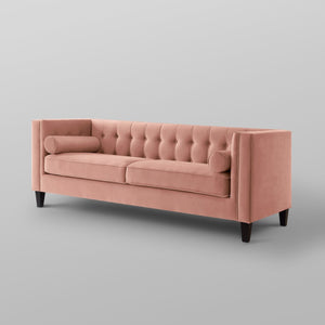 HomeRoots 83" Blush Velvet Sofa with Toss Pillows - Luxurious Comfort, Modern Design & Durable Wood Frame 543948
