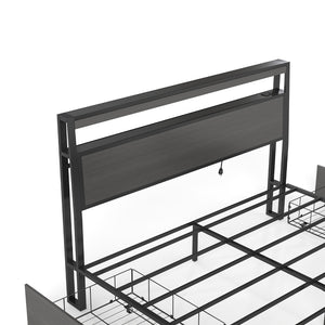 English Elm Queen Metal Platform Bed with Rgb Led Headboard Charging Station and Underbed Storage T3963P483012