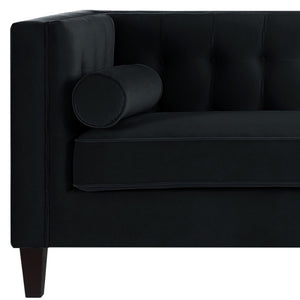 HomeRoots 83" Black Velvet Sofa with Elegant Tufted Design, Espresso Wood Legs & 2 Toss Pillows for Comfort 543949