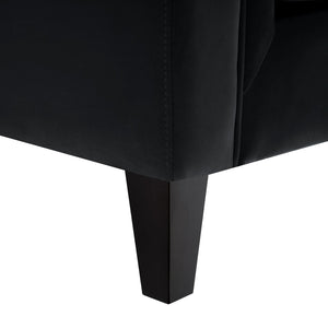 HomeRoots 83" Black Velvet Sofa with Elegant Tufted Design, Espresso Wood Legs & 2 Toss Pillows for Comfort 543949