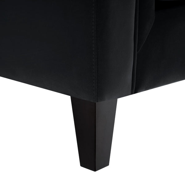 HomeRoots 83" Black Velvet Sofa with Elegant Tufted Design, Espresso Wood Legs & 2 Toss Pillows for Comfort 543949