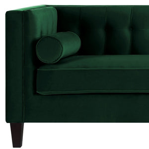 HomeRoots 83" Green Velvet Sofa with Elegant Tufting, Espresso Legs & Toss Pillows for Ultimate Comfort 543950