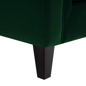HomeRoots 83" Green Velvet Sofa with Elegant Tufting, Espresso Legs & Toss Pillows for Ultimate Comfort 543950