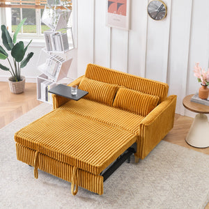 English Elm The pull-out corduroy sofa bed with convertible tabletop and USB charging ports for living room comfort Yellow W1278P248130
