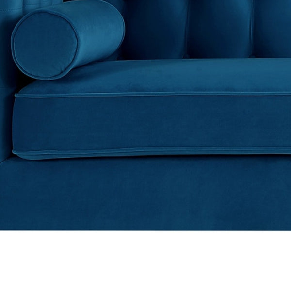 HomeRoots 83" Navy Blue Velvet Sofa – Luxurious Comfort with Elegant Design & Toss Pillows for Stylish Living 543953