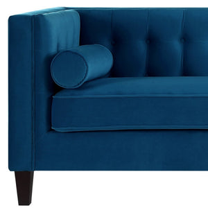 HomeRoots 83" Navy Blue Velvet Sofa – Luxurious Comfort with Elegant Design & Toss Pillows for Stylish Living 543953
