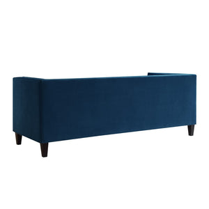 HomeRoots 83" Navy Blue Velvet Sofa – Luxurious Comfort with Elegant Design & Toss Pillows for Stylish Living 543953