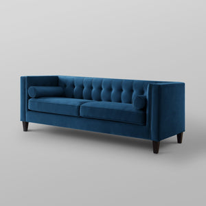 HomeRoots 83" Navy Blue Velvet Sofa – Luxurious Comfort with Elegant Design & Toss Pillows for Stylish Living 543953