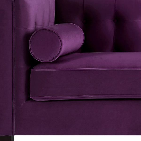 HomeRoots 83" Purple Velvet Sofa with Tufted Design, Toss Pillows, and Durable Espresso Wood Legs for Comfort 543954