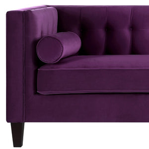 HomeRoots 83" Purple Velvet Sofa with Tufted Design, Toss Pillows, and Durable Espresso Wood Legs for Comfort 543954