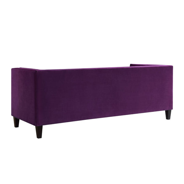 HomeRoots 83" Purple Velvet Sofa with Tufted Design, Toss Pillows, and Durable Espresso Wood Legs for Comfort 543954
